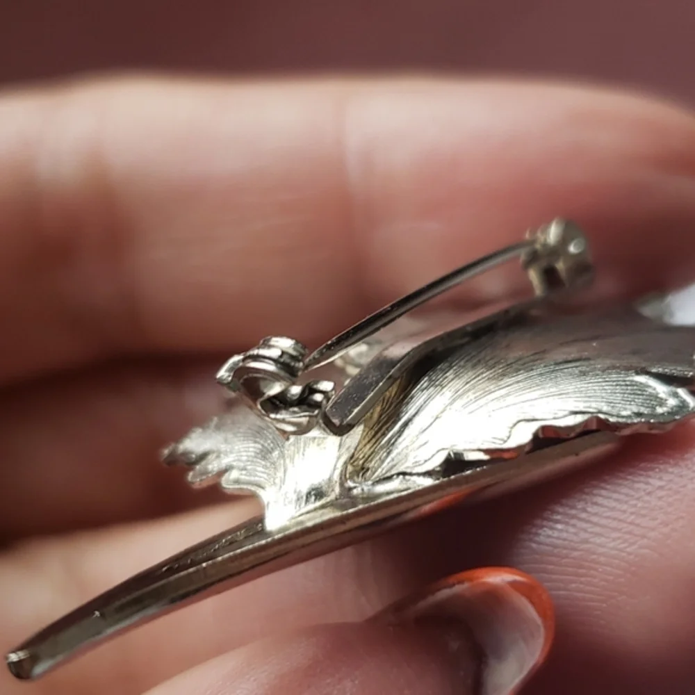 Vintage 1960s Silvertone Double Leaf Brooch Pin Mid-Century Retro Nature Jewelry